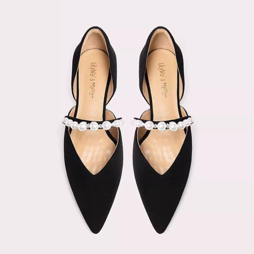 Pearl Strap Pointed Toe D'Orsay Flats