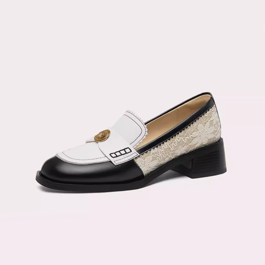 Lace Patchwork Gold Medallion Loafers