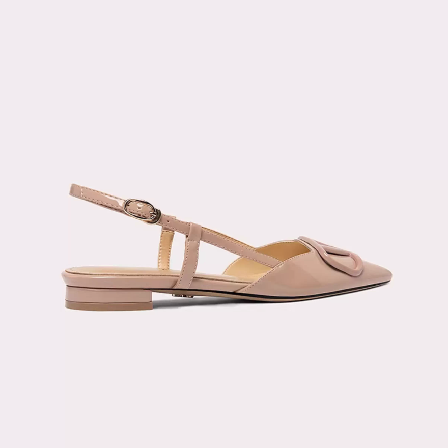 Nude V-Buckle Slingback Pointed Flats