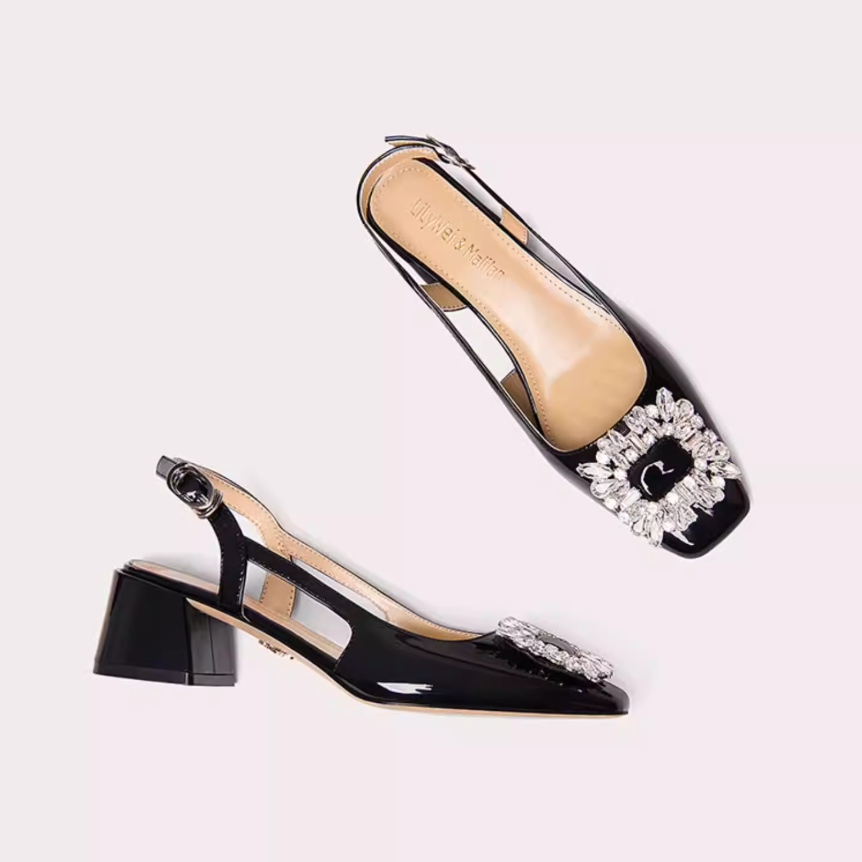Crystal Buckle Square Toe Slingbacks