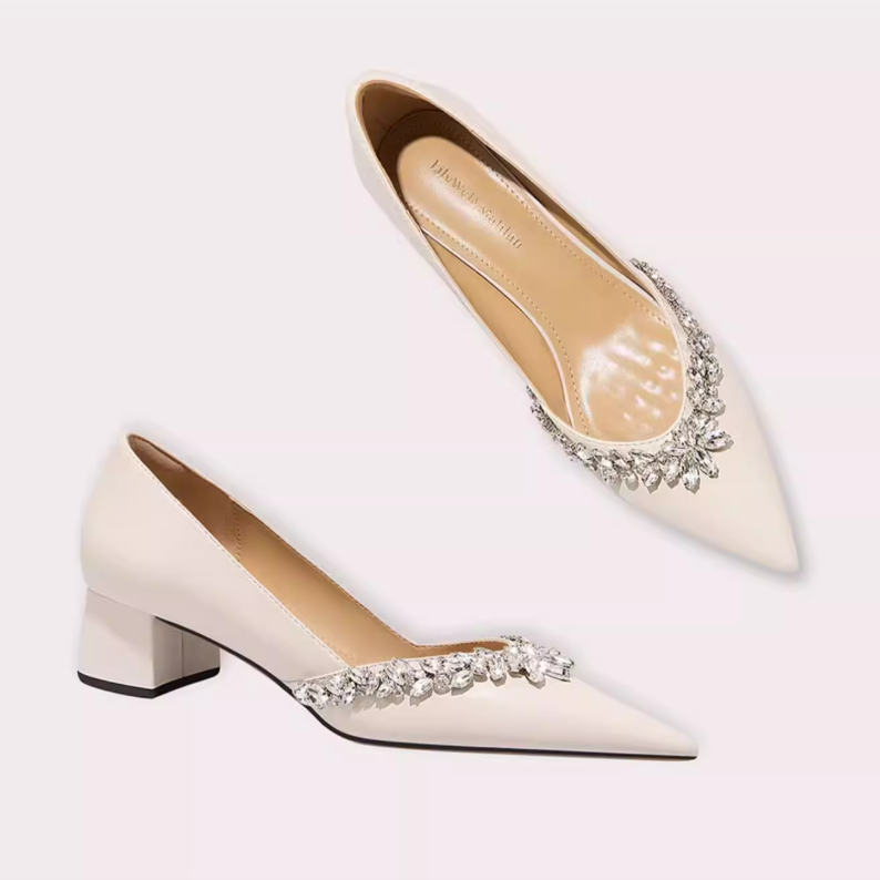 Crystal Embellished Pointed Block Heels