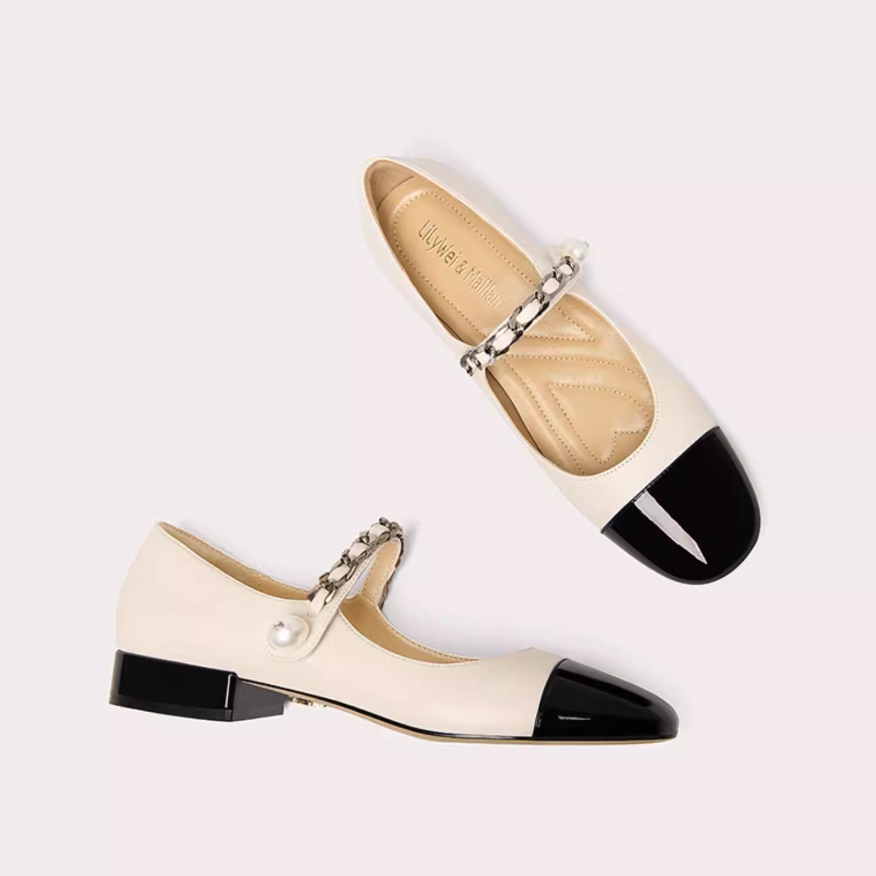 Chain Strap Two-Tone Mary Jane Flats