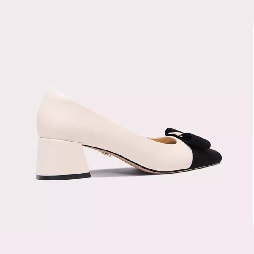 Contrast Cap Toe Bow Square Toe Pumps