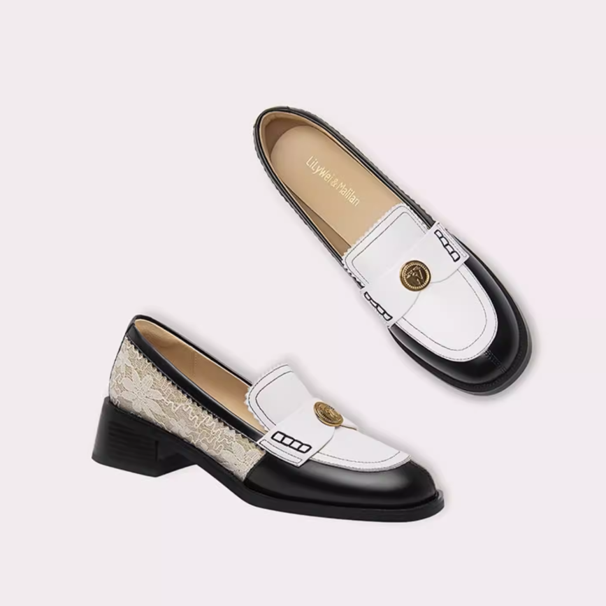 Lace Patchwork Gold Medallion Loafers