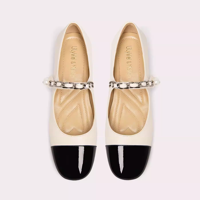 Chain Strap Two-Tone Mary Jane Flats