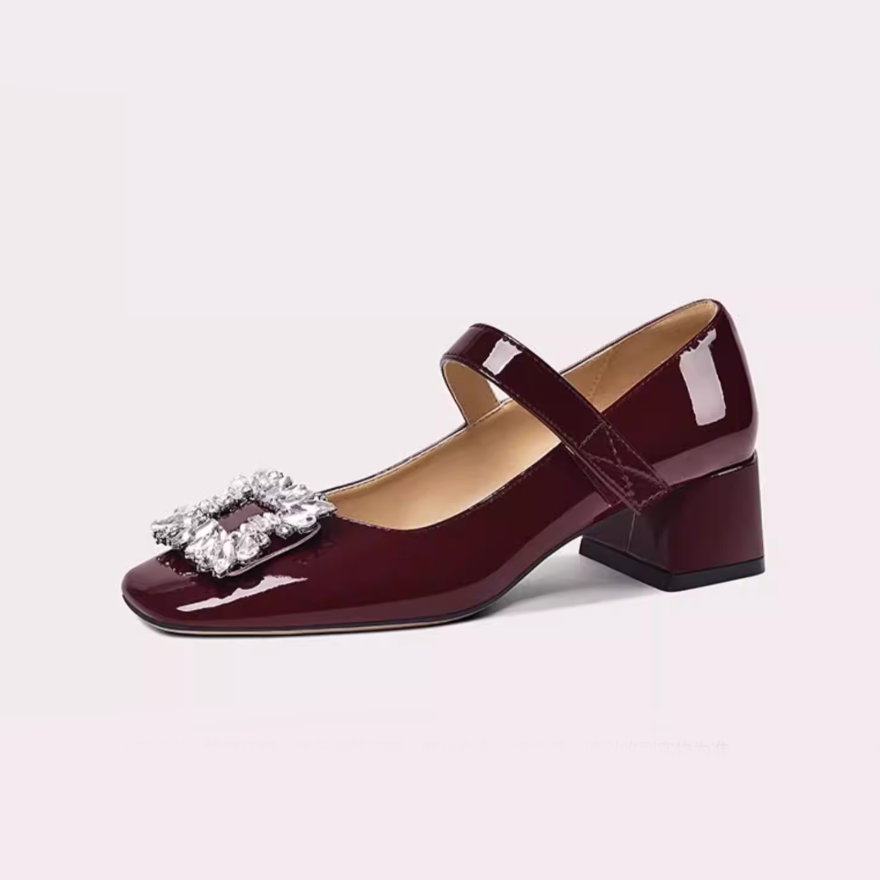 Double Strap Red Patent Mary Jane Pumps