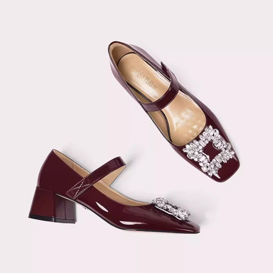 Double Strap Red Patent Mary Jane Pumps