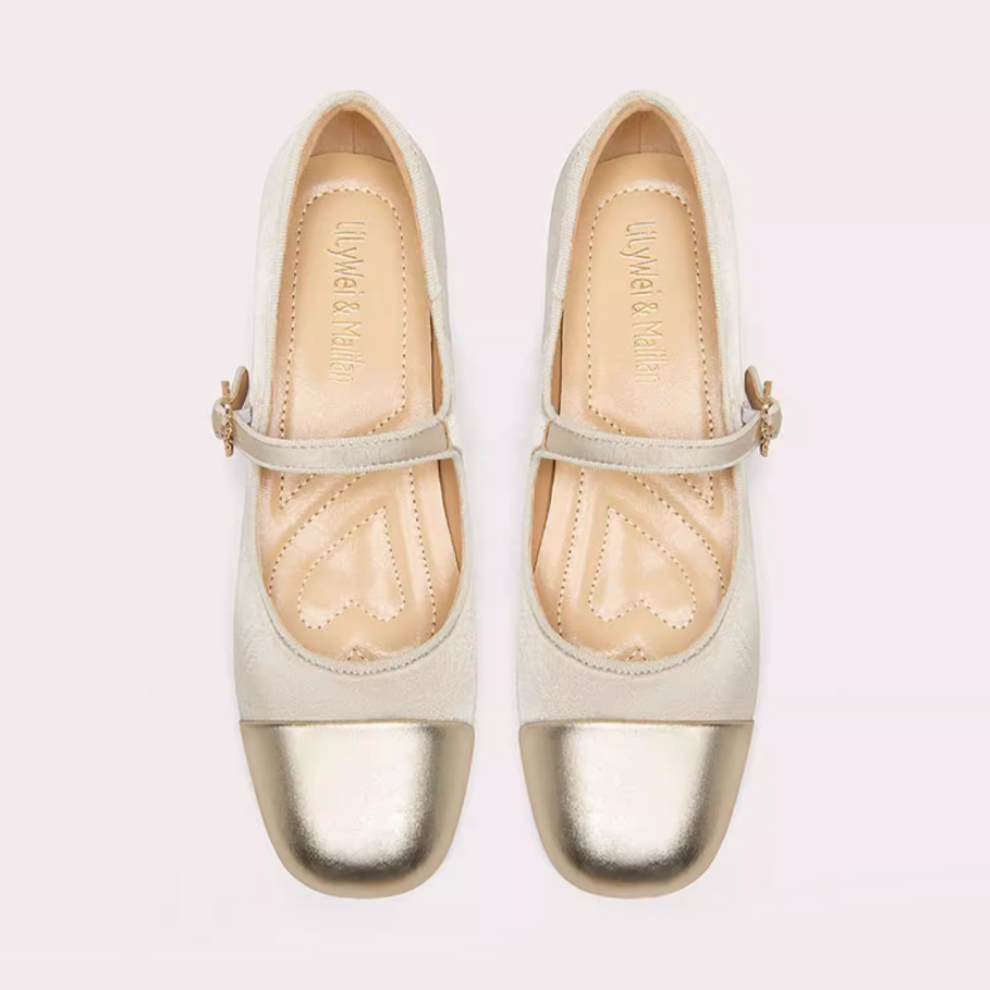Gold Cap Toe Mary Jane Flats