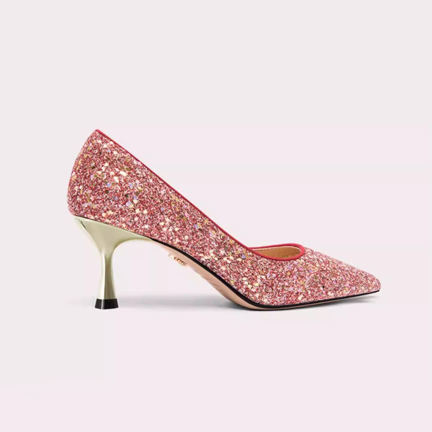 Glitter Pointed Toe Kitten Heels