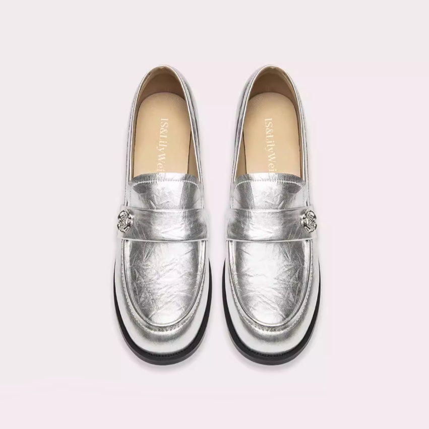 Silver Metallic Chunky Penny Loafers