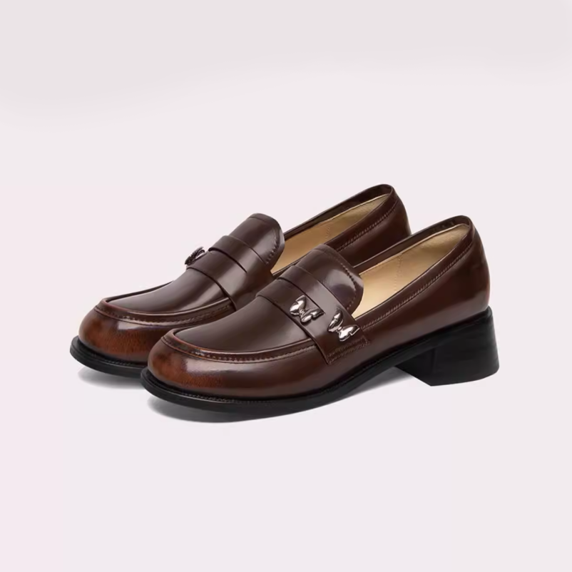 Butterfly Detail Round Toe Brown Loafers