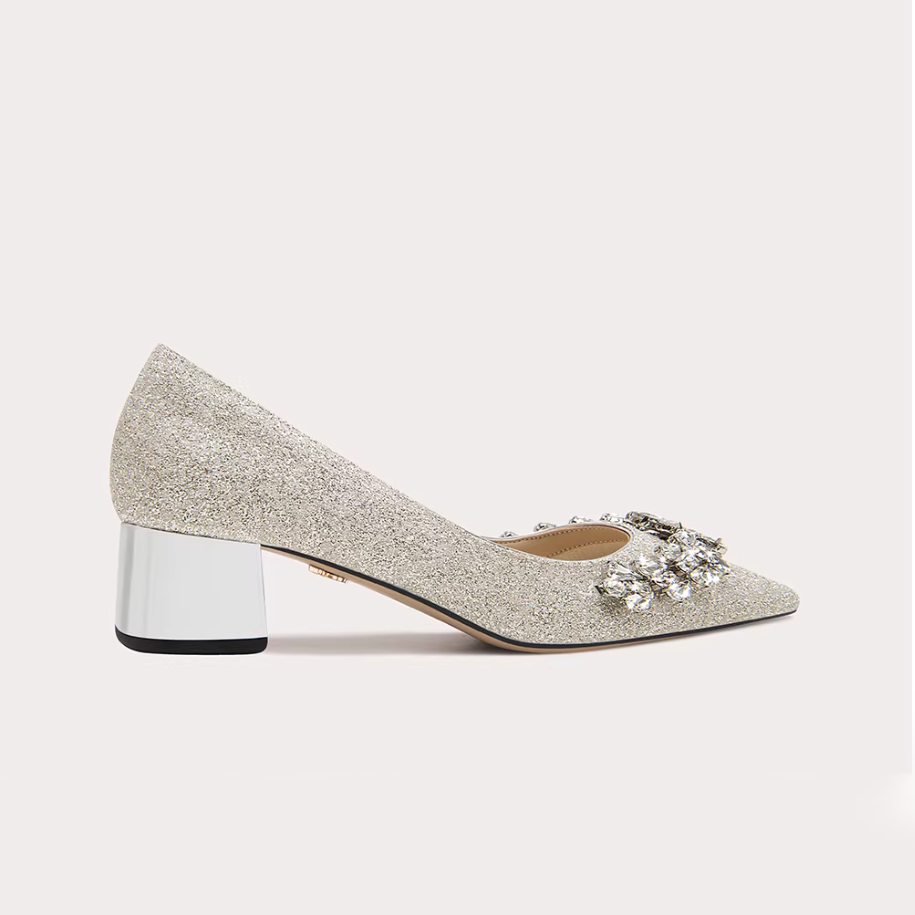 Champagne Crystal Glitter Block Pumps