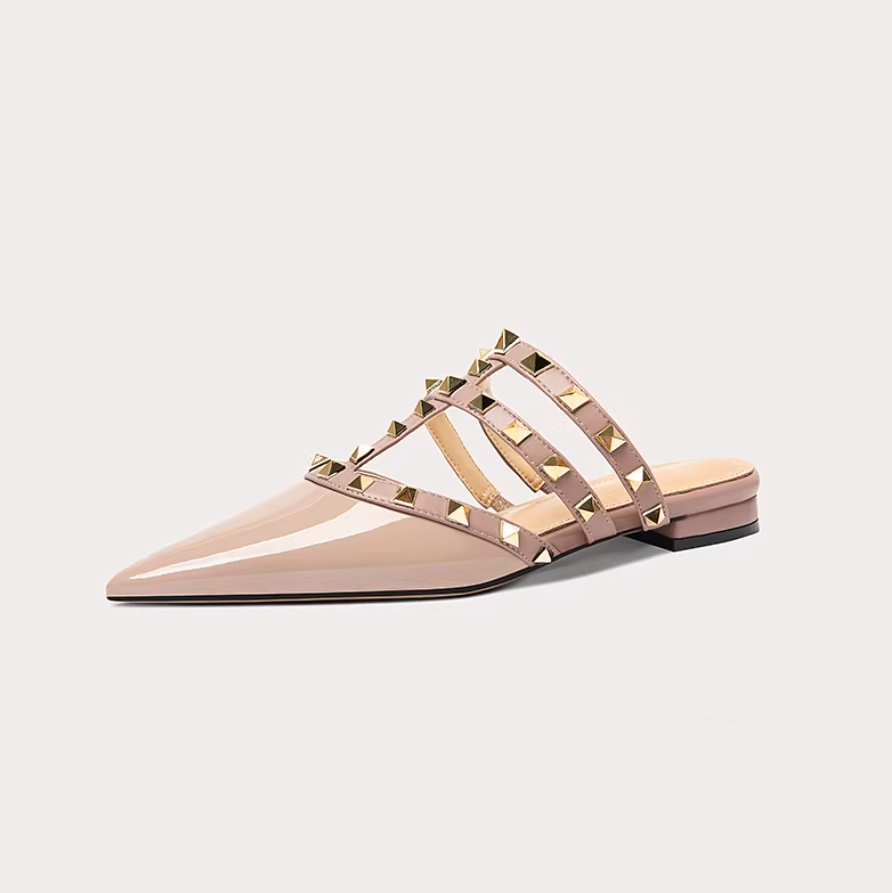 Studded Pointed Toe Flat Strappy Mules