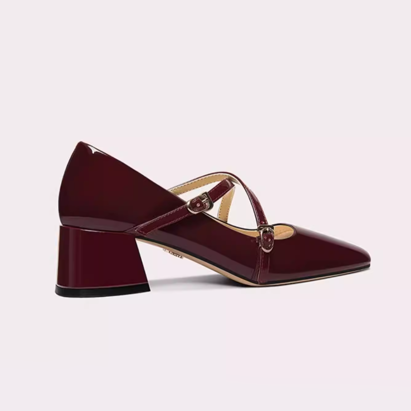 Burgundy Double Strap Mary Jane Heels