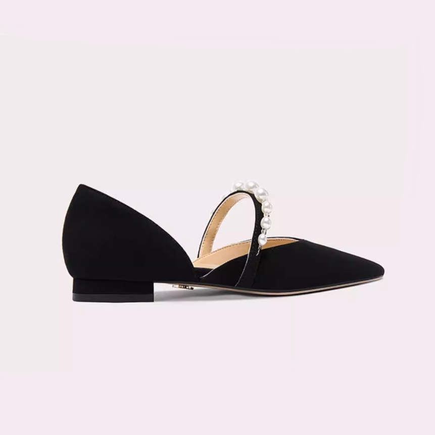 Pearl Strap Pointed Toe D'Orsay Flats