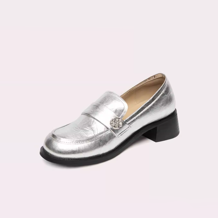 Silver Metallic Chunky Penny Loafers