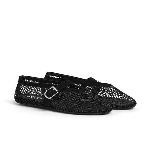 Women's Strass Fishnet Ballet Flats Gilded Cadence